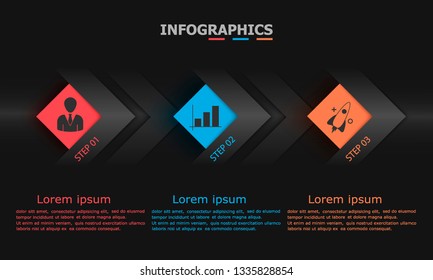 Vector abstract illustration. Infographics. Three steps.