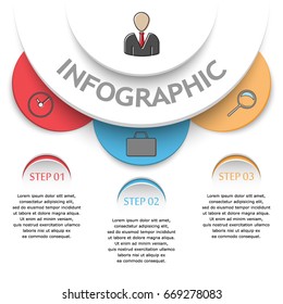 Vector abstract illustration. Infographics. Three steps.