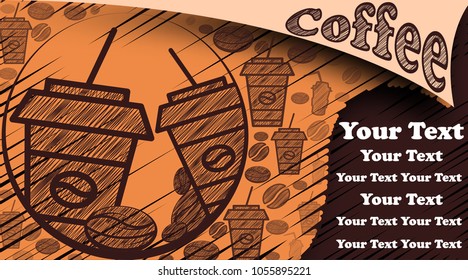 Vector abstract illustration. Isolated logo in a design. The concept of coffee. Scribble style in 10 EPS