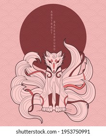 vector abstract illustration of japanese fantasy creature nine tailed fox kitsune in orange colours