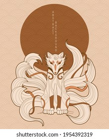 vector abstract illustration of japanese fantasy creature nine tailed fox kitsune in yellow colours