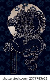 vector abstract illustration of japanese fantasy creature dragon in black and gold colours