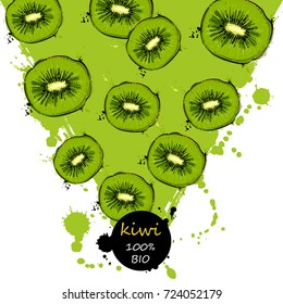 Vector abstract illustration with kiwi. Background for design of packing. poster. cover, banner and other.