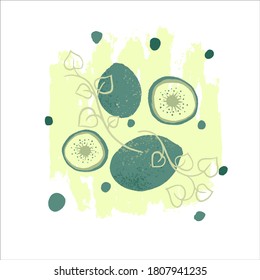 Ilustración abstracta vectorial con kiwi. Un conjunto aislado para su diseño de postal, menú, banner, afiche, publicidad y otros.