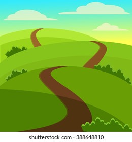 Vector Abstract Illustration of Landscape with Highway. Picture of Road.