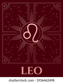 ilustración abstracta vectorial del letrero leo en colores rojos, signo zodiaco en fondo cósmico en colores de signo