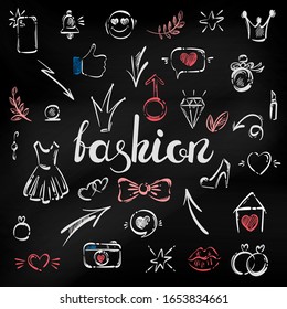 Vector abstract illustration. Lettering: fashion. Hand drawing