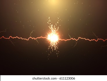 Vector abstract illustration. Lightning strikes on a dark background with a lot of sparks. The power of the elements. Storm force