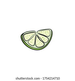 Vector abstract illustration of a lime. An isolated fruitand slice for your design of postcard, menu, banner, poster, advertisement and other. sketch and hand drawn.