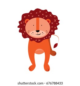Vector abstract illustration of a lion. Funny animal. Flat style. Isolated.