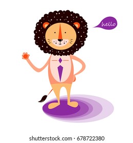 Vector abstract illustration of a lion. Funny animal. Flat style. Isolated.