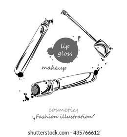 Vector abstract illustration of lip gloss. Beauty and fashion. Beauty saloon. Isolate on white background. Set