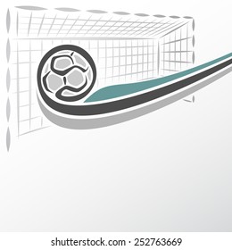 Vector abstract illustration for logo of handball, consisting of handball ball flying along the trajectory exactly in goal gate