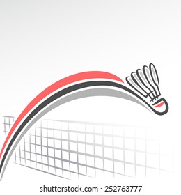 Vector abstract illustration of the logo for shuttlecock of badminton, consisting of flying over net along the trajectory exactly in goal badminton shuttlecock closeup