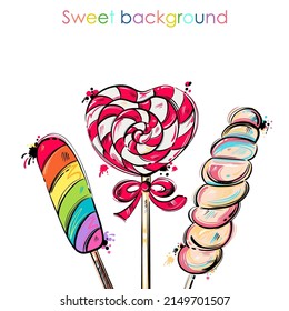 Vector abstract illustration with lollipops. Sweet background for the design of banners, cards, posters and other