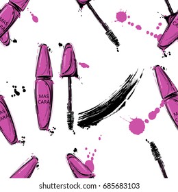 Vector abstract illustration with mascara. Seamless pattern for your design.