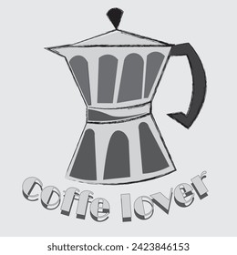 Vector abstract illustration of a mocha coffee pot. Illustration, beverage, coffee, coffee drink, mocha pot. Illustration in shades of gray.