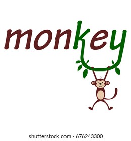 Vector abstract illustration of monkeys. Funny animal. Flat style. Isolated.