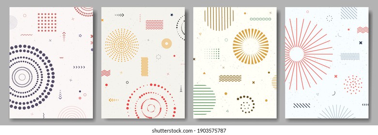 Vector Abstract Illustration. Neo Memphis Pattern Poster Collection. Vibrant Color Background. Cool Bright Wallpapers. Design Elements For Book Cover, Brochure, Magazine, Flyer, Booklet. Vintage