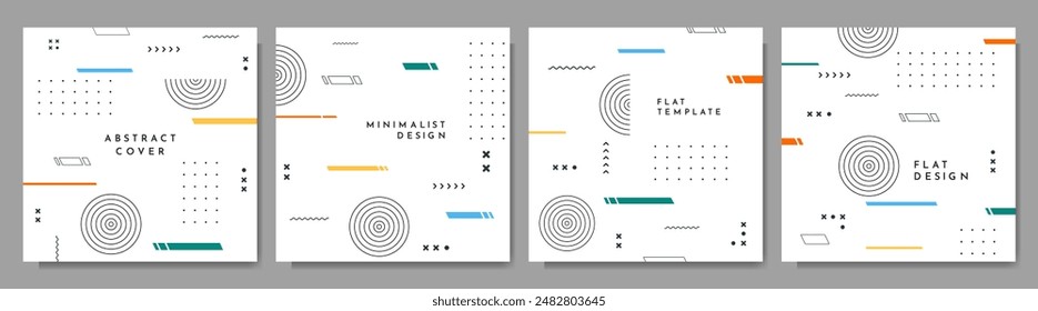Vector abstract illustration. Neo memphis pattern banner collection. Vibrant color frames. Cool bright background. Design elements for social media template, web banner. 50s, 60s retro funky graphic