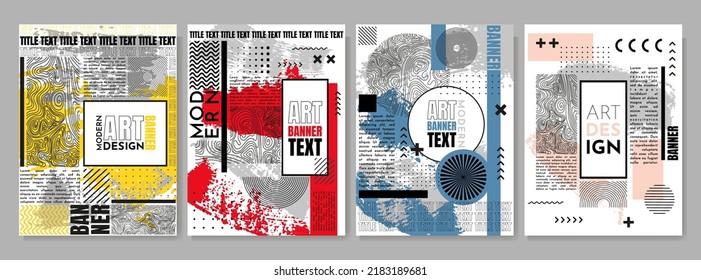 Vector abstract illustration. Neoclassical pattern poster collection. Ink brush stroke background. Cool bright wallpapers. Design elements for book cover, brochure, magazine, flyer, booklet, layout