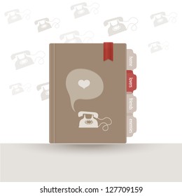 Vector abstract illustration of old-fashioned paper phone book with bookmarks