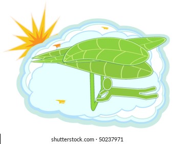Vector abstract illustration on ecological - sports themes with the stylized image of the teenager on a hang-glider.