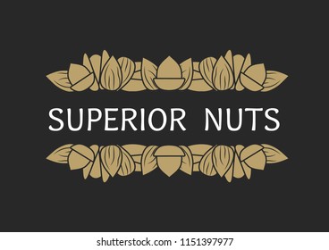 Vector abstract illustration on the theme of the logo for nuts, consisting of almond, walnut, peanut, pistachio and hazelnut. Nuts composition set.