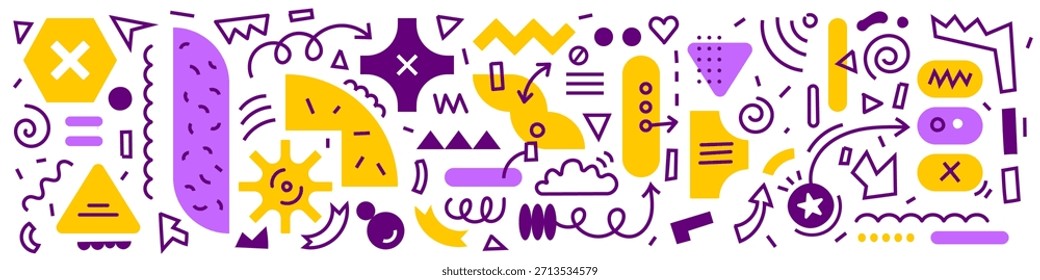 Ilustración abstracta de Vector sobre fondo blanco. Concepto de patrón simple con línea geométrica abstracta y forma. Diseño plano de la abstracción del estilo del doodle con la forma brillante y la línea para el Anuncio, cartel