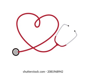 Vector abstract illustration with a phonendoscope, stethoscope, curved or folded in form of heart. Concept cardiology, functional diagnostics, cardiac arrhythmias, auscultation, patient examination.