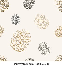 Vector abstract illustration of a pine cone. Seamless pattern for your design. Hand drawing. 