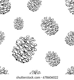 Vector abstract illustration of a pine cone. Seamless pattern for your design. Hand drawing. Graphic arts.