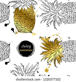 Vector abstract illustration of pineapple. Juicy fruit. Seamless pattern for design backgrounds, textures, wallpapers, fabrics, tablecloths and other.