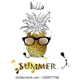 Vector abstract illustration of pineapple. Juicy fruit.