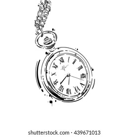 Vector abstract illustration of a pocket watch on a chain. Business style. Men's fashion. Business. Isolate on white background.