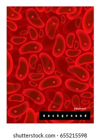 Vector abstract illustration. A poster with spots, splashes of blood under a microscope. Red and black color. Grunge background with place for your text. Medical design.