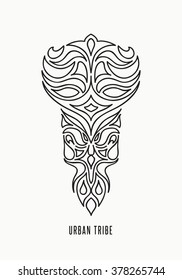 Vector abstract illustration, poster template. Trendy urban tribal, ethnic, totem, aztec, indian art elements. Hipster, Tattoo, t-shirt, Flyer, banner, card, cover, fashion, apparel graphic design.