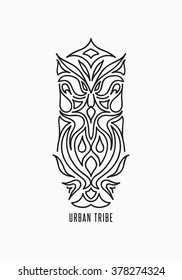 Vector abstract illustration, poster template. Trendy urban tribal, ethnic, totem, aztec, indian art elements. Hipster, Tattoo, t-shirt, Flyer, banner, card, cover, fashion, apparel graphic design.