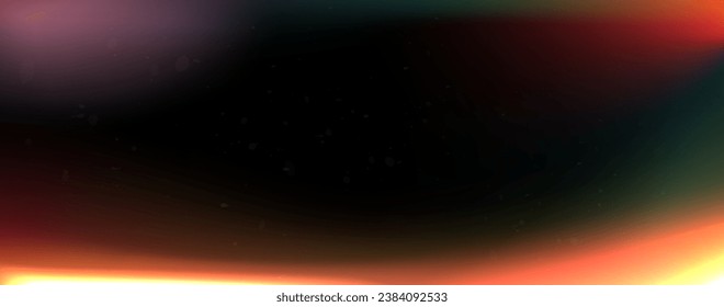 Vector abstract illustration with realistic effects of light leakage, light glare, with the texture of aging of a photo, film. Illustration on a dark background in orange, purple colors.
