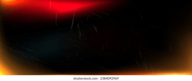 Vector abstract illustration with realistic effects of light leakage, light glare, with the texture of aging of a photo, film. Illustration on a dark background in orange colors.
