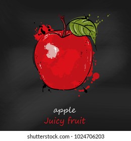 Vector abstract illustration of a red apple. Juicy fruit. Blackboard.