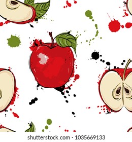 Vector abstract illustration with a red apple. A seamless pattern for the design of fabric, wallpaper, background, postcard and other.