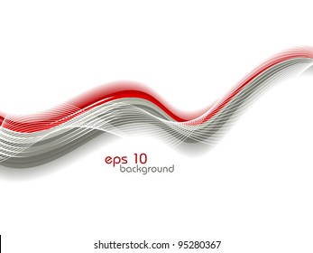 Image vectorielle illustration abstraite avec vagues rouges et grises sur fond flou.