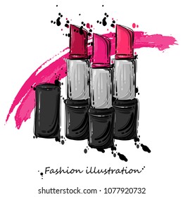 Vector abstract illustration of red lipstick. Fashion illustration.