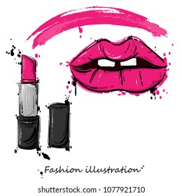 Vector abstract illustration of red lipstick. Fashion illustration.