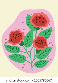 Ilustración vectorial abstracta de las flores de los adornos rojos en colores pastel