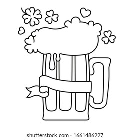 Vector abstract illustration for Saint Patrick's Day, 17th March. Design concept for invitation, poster, cover, banner. Glass of beer with a foam drops shaped like clover  shamrock. Black and white