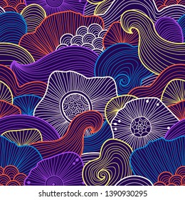 Vector abstract illustration with sea plants. Seabed illustration. Exotic tropical design.