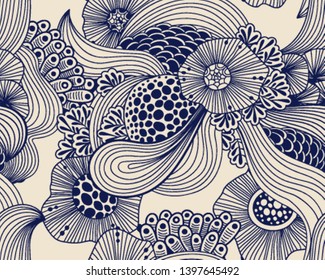 Vector abstract illustration with sea plants. Seabed illustration. Exotic tropical design.