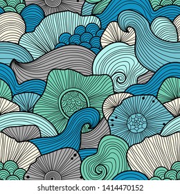 Vector abstract illustration with sea plants. Seabed illustration. Exotic tropical design.